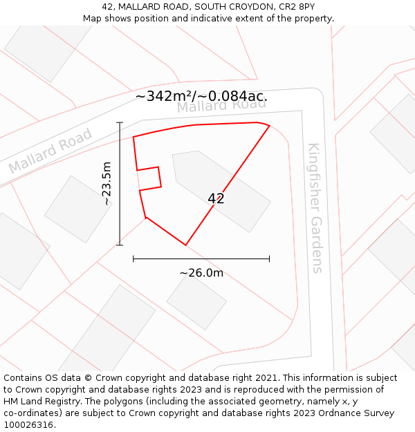 42, MALLARD ROAD, SOUTH CROYDON, CR2 8PY: Plot and title map