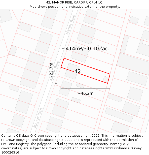 42, MANOR RISE, CARDIFF, CF14 1QJ: Plot and title map