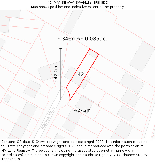 42, MANSE WAY, SWANLEY, BR8 8DD: Plot and title map