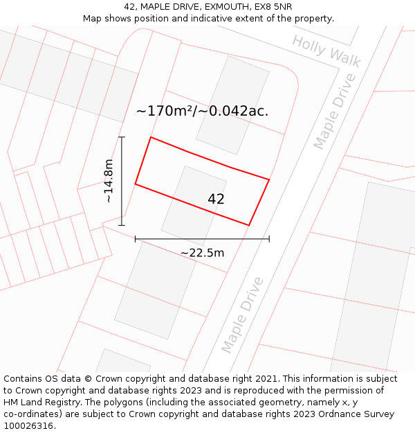 42, MAPLE DRIVE, EXMOUTH, EX8 5NR: Plot and title map