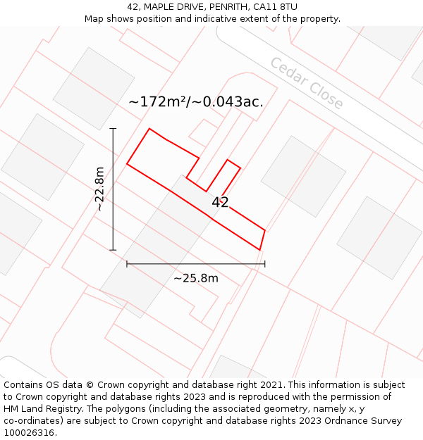 42, MAPLE DRIVE, PENRITH, CA11 8TU: Plot and title map