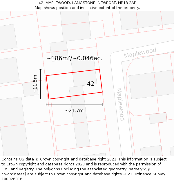 42, MAPLEWOOD, LANGSTONE, NEWPORT, NP18 2AP: Plot and title map