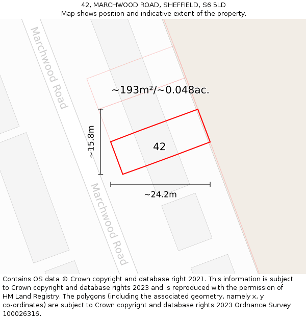 42, MARCHWOOD ROAD, SHEFFIELD, S6 5LD: Plot and title map