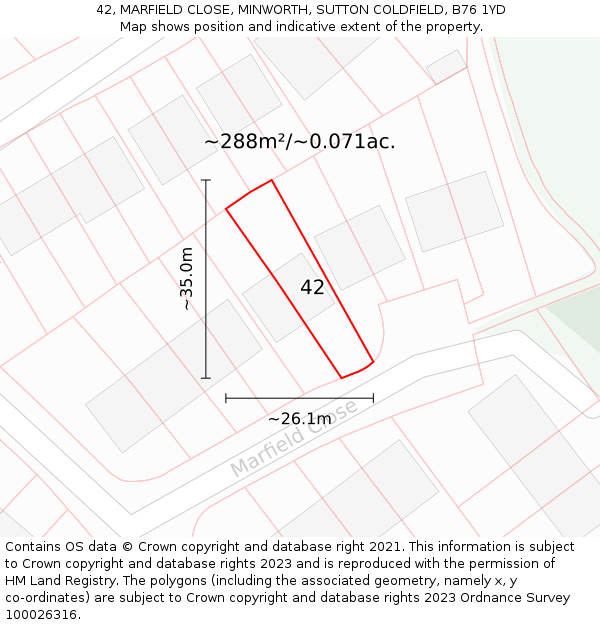 42, MARFIELD CLOSE, MINWORTH, SUTTON COLDFIELD, B76 1YD: Plot and title map