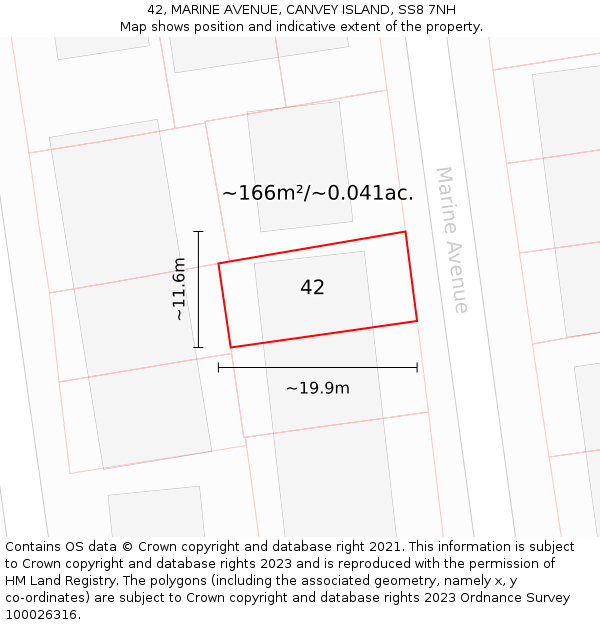 42, MARINE AVENUE, CANVEY ISLAND, SS8 7NH: Plot and title map