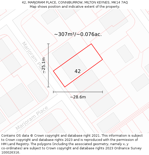 42, MARJORAM PLACE, CONNIBURROW, MILTON KEYNES, MK14 7AQ: Plot and title map