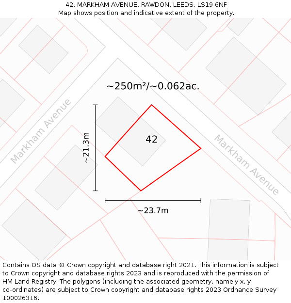 42, MARKHAM AVENUE, RAWDON, LEEDS, LS19 6NF: Plot and title map