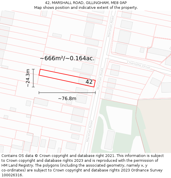 42, MARSHALL ROAD, GILLINGHAM, ME8 0AP: Plot and title map