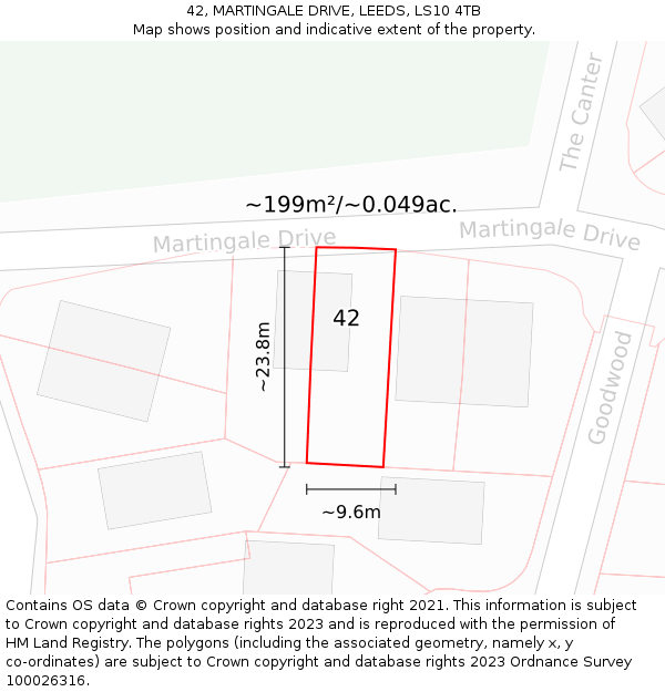 42, MARTINGALE DRIVE, LEEDS, LS10 4TB: Plot and title map