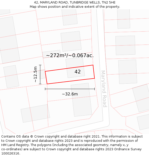 42, MARYLAND ROAD, TUNBRIDGE WELLS, TN2 5HE: Plot and title map