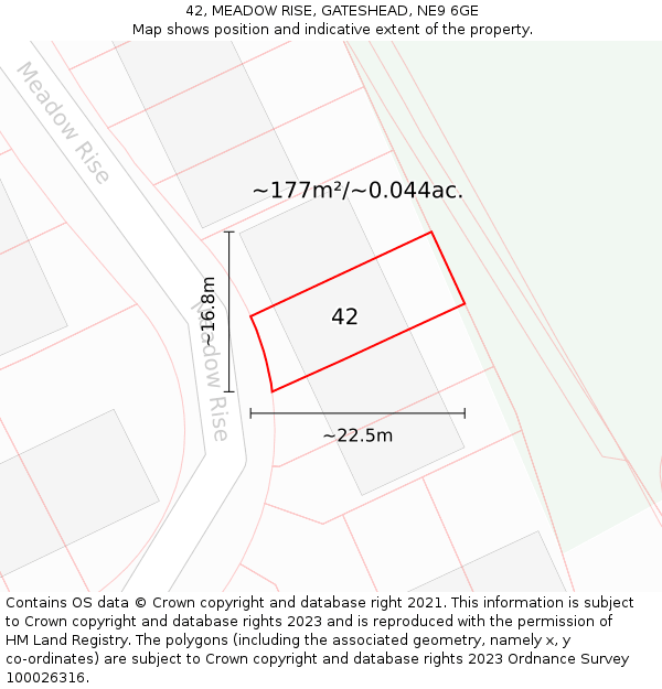 42, MEADOW RISE, GATESHEAD, NE9 6GE: Plot and title map