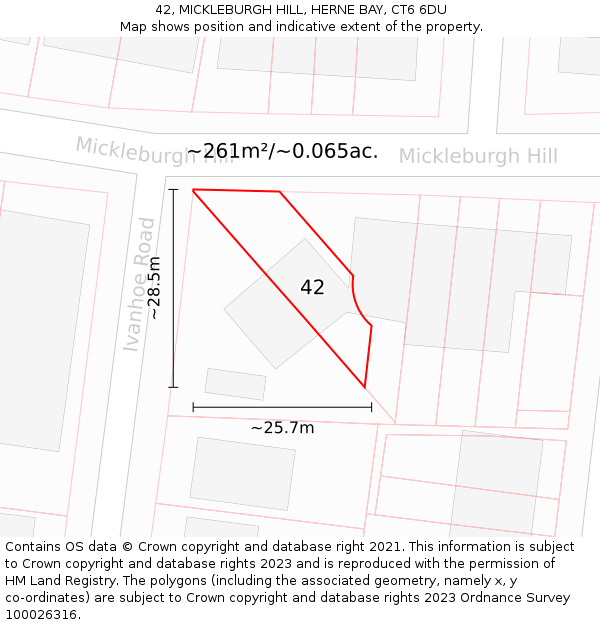 42, MICKLEBURGH HILL, HERNE BAY, CT6 6DU: Plot and title map