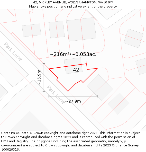 42, MICKLEY AVENUE, WOLVERHAMPTON, WV10 9YF: Plot and title map