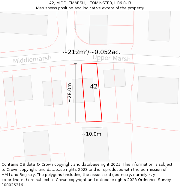 42, MIDDLEMARSH, LEOMINSTER, HR6 8UR: Plot and title map