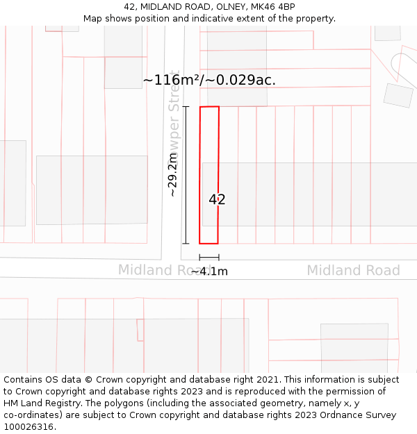 42, MIDLAND ROAD, OLNEY, MK46 4BP: Plot and title map