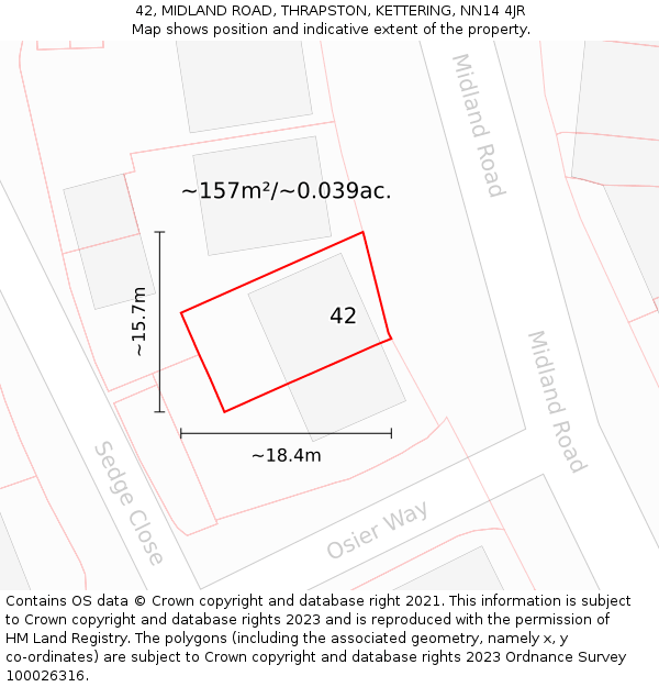 42, MIDLAND ROAD, THRAPSTON, KETTERING, NN14 4JR: Plot and title map