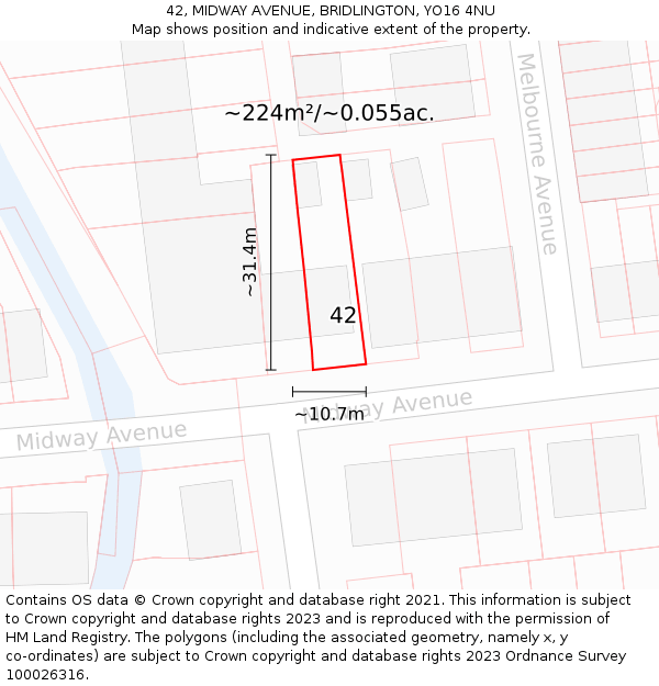 42, MIDWAY AVENUE, BRIDLINGTON, YO16 4NU: Plot and title map