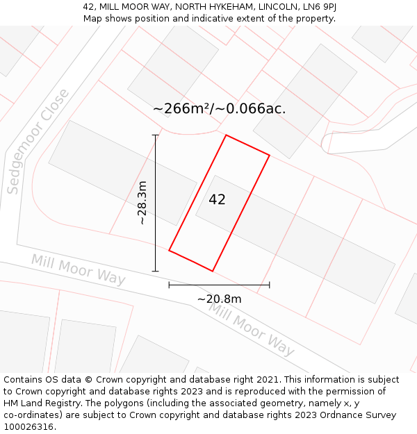 42, MILL MOOR WAY, NORTH HYKEHAM, LINCOLN, LN6 9PJ: Plot and title map