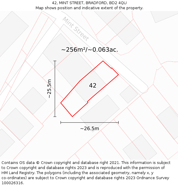 42, MINT STREET, BRADFORD, BD2 4QU: Plot and title map