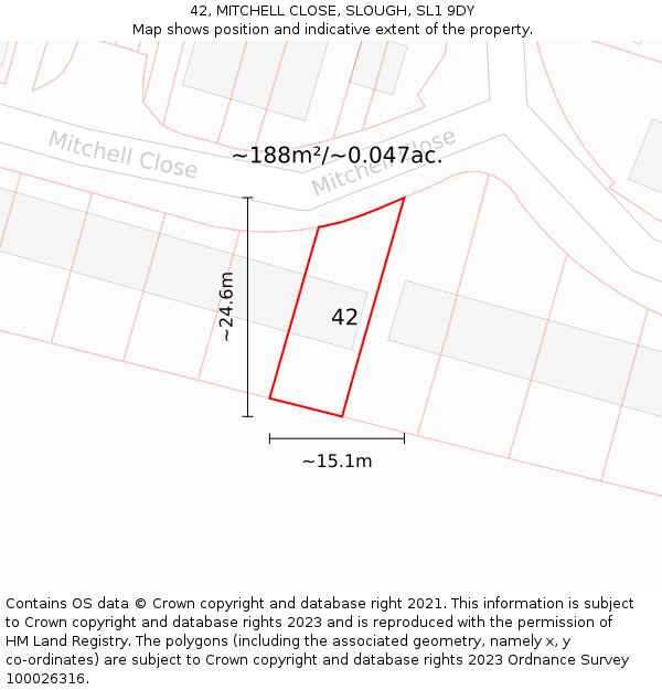 42, MITCHELL CLOSE, SLOUGH, SL1 9DY: Plot and title map