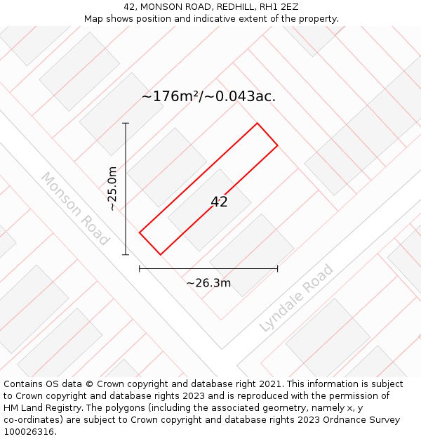 42, MONSON ROAD, REDHILL, RH1 2EZ: Plot and title map