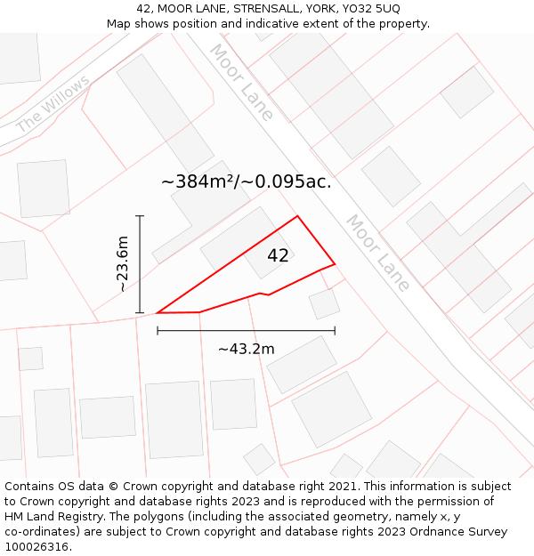 42, MOOR LANE, STRENSALL, YORK, YO32 5UQ: Plot and title map