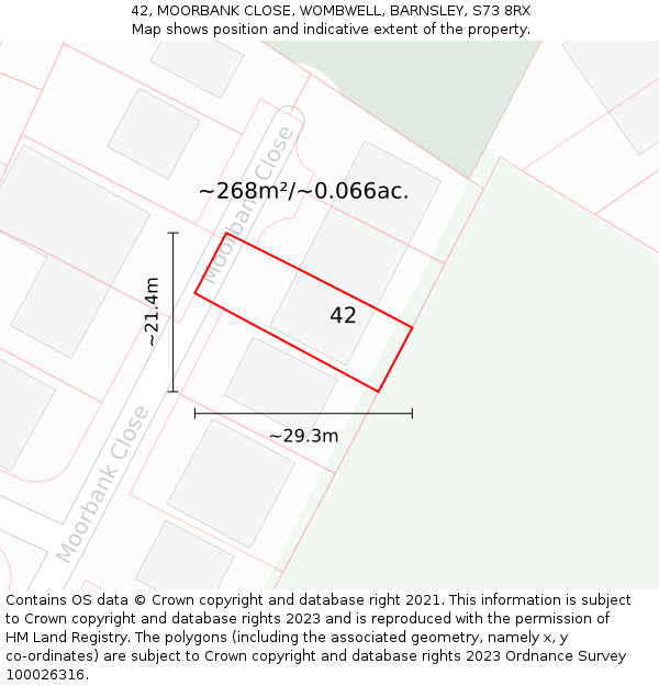 42, MOORBANK CLOSE, WOMBWELL, BARNSLEY, S73 8RX: Plot and title map