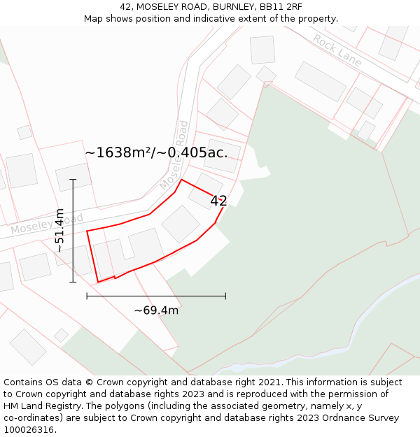 42, MOSELEY ROAD, BURNLEY, BB11 2RF: Plot and title map