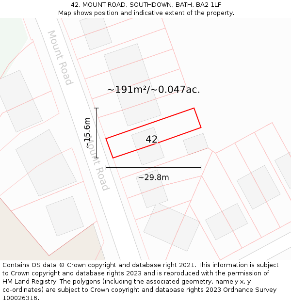 42, MOUNT ROAD, SOUTHDOWN, BATH, BA2 1LF: Plot and title map