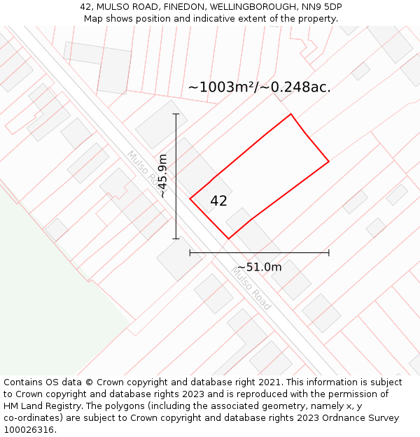 42, MULSO ROAD, FINEDON, WELLINGBOROUGH, NN9 5DP: Plot and title map