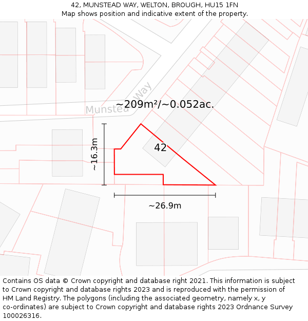 42, MUNSTEAD WAY, WELTON, BROUGH, HU15 1FN: Plot and title map