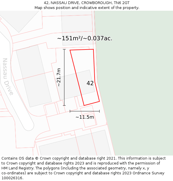 42, NASSAU DRIVE, CROWBOROUGH, TN6 2GT: Plot and title map