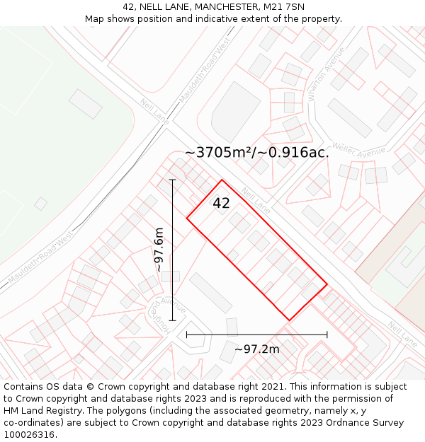 42, NELL LANE, MANCHESTER, M21 7SN: Plot and title map