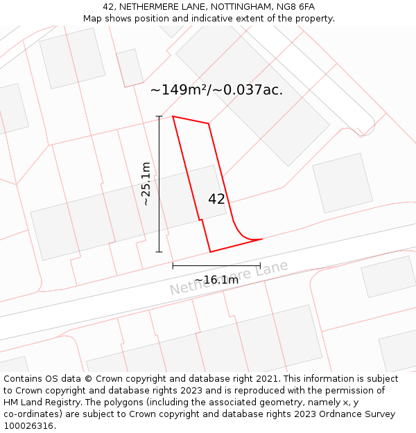 42, NETHERMERE LANE, NOTTINGHAM, NG8 6FA: Plot and title map