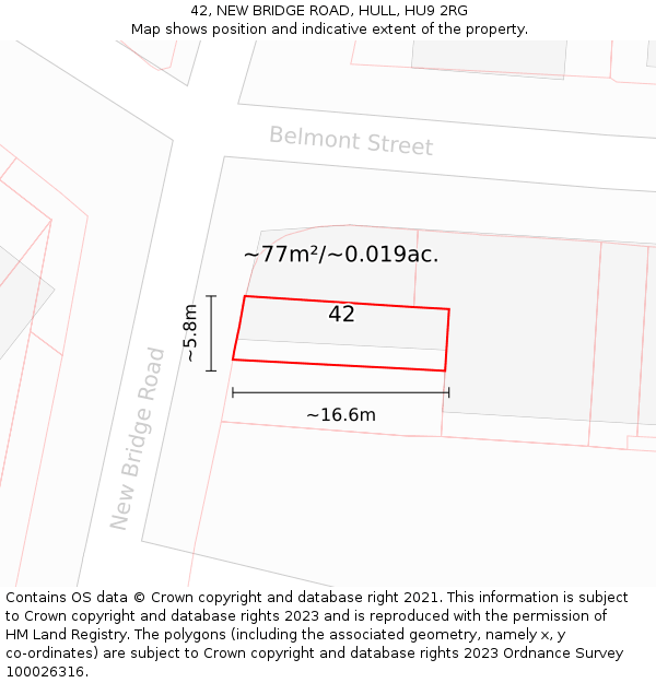 42, NEW BRIDGE ROAD, HULL, HU9 2RG: Plot and title map