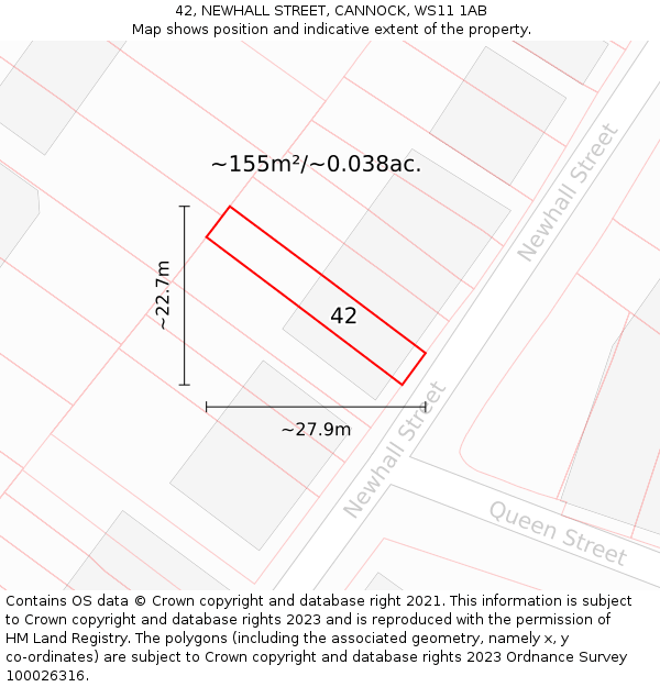 42, NEWHALL STREET, CANNOCK, WS11 1AB: Plot and title map