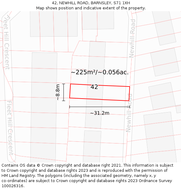 42, NEWHILL ROAD, BARNSLEY, S71 1XH: Plot and title map