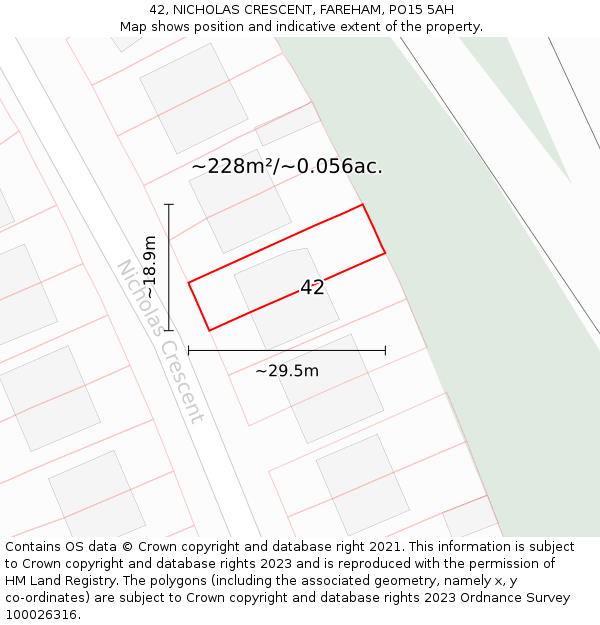 42, NICHOLAS CRESCENT, FAREHAM, PO15 5AH: Plot and title map