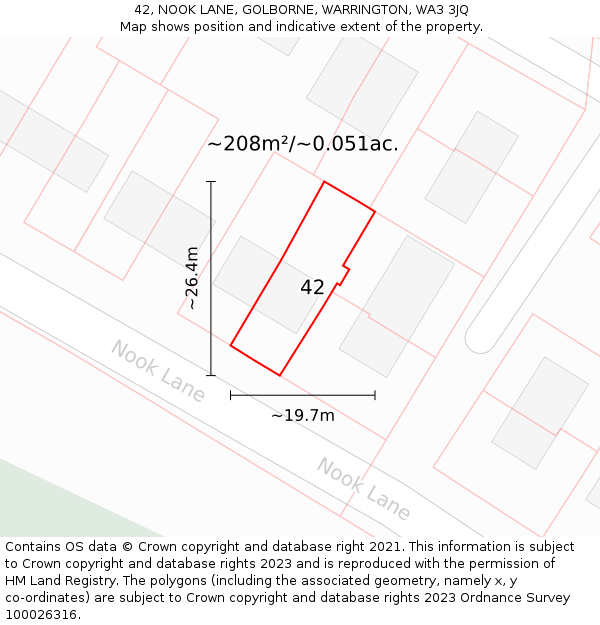 42, NOOK LANE, GOLBORNE, WARRINGTON, WA3 3JQ: Plot and title map