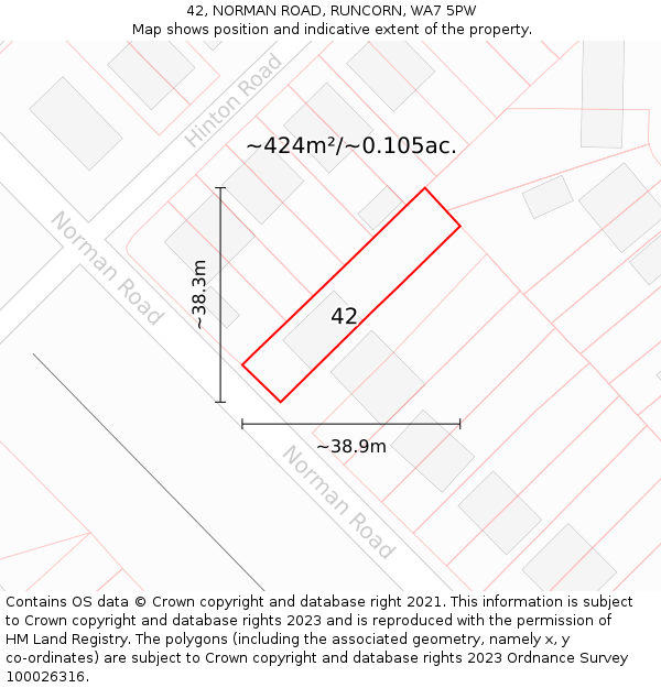 42, NORMAN ROAD, RUNCORN, WA7 5PW: Plot and title map