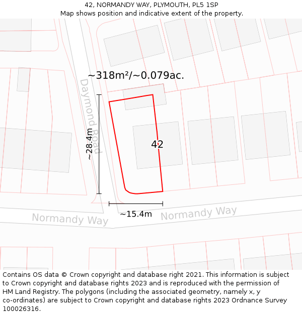 42, NORMANDY WAY, PLYMOUTH, PL5 1SP: Plot and title map