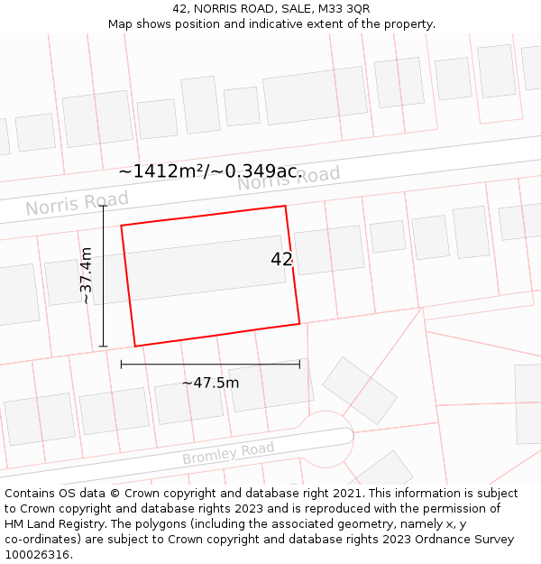 42, NORRIS ROAD, SALE, M33 3QR: Plot and title map