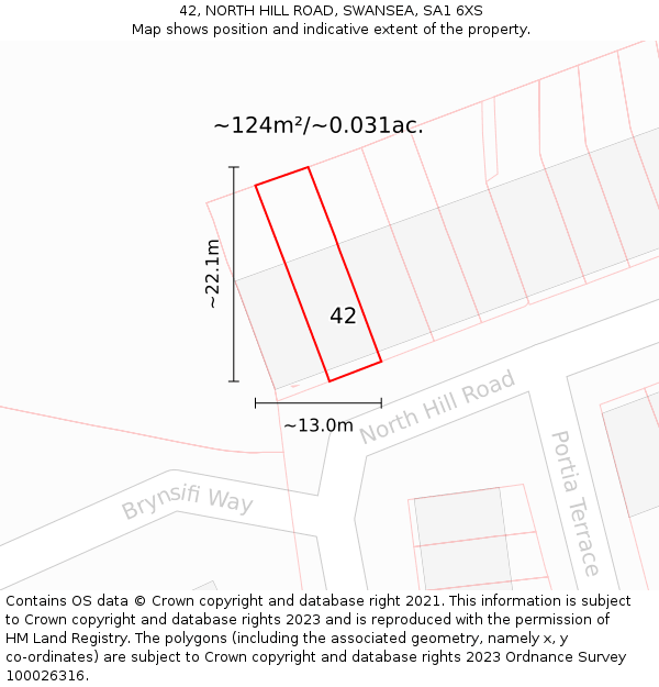 42, NORTH HILL ROAD, SWANSEA, SA1 6XS: Plot and title map