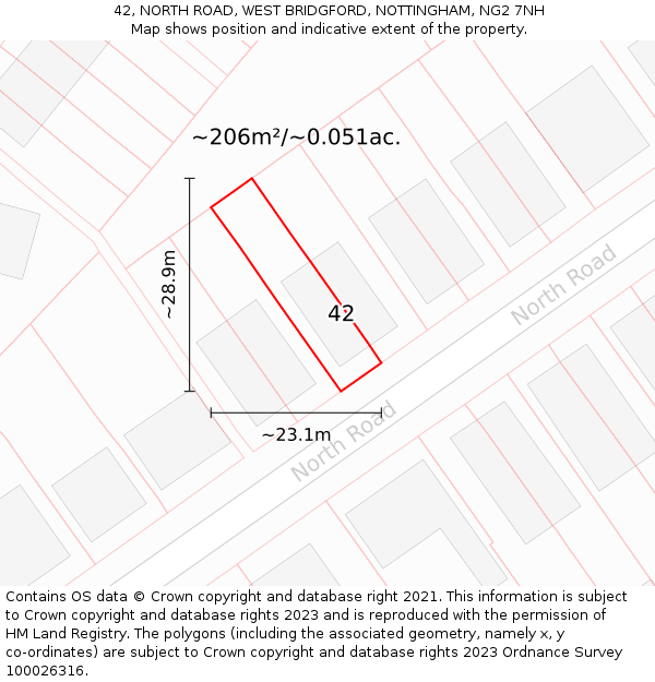 42, NORTH ROAD, WEST BRIDGFORD, NOTTINGHAM, NG2 7NH: Plot and title map