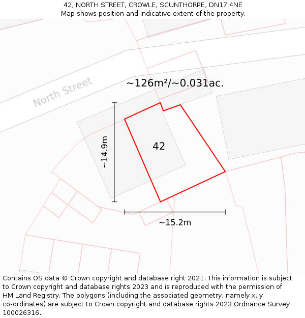 42, NORTH STREET, CROWLE, SCUNTHORPE, DN17 4NE: Plot and title map