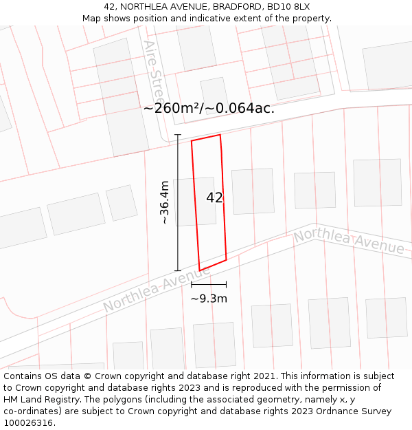 42, NORTHLEA AVENUE, BRADFORD, BD10 8LX: Plot and title map