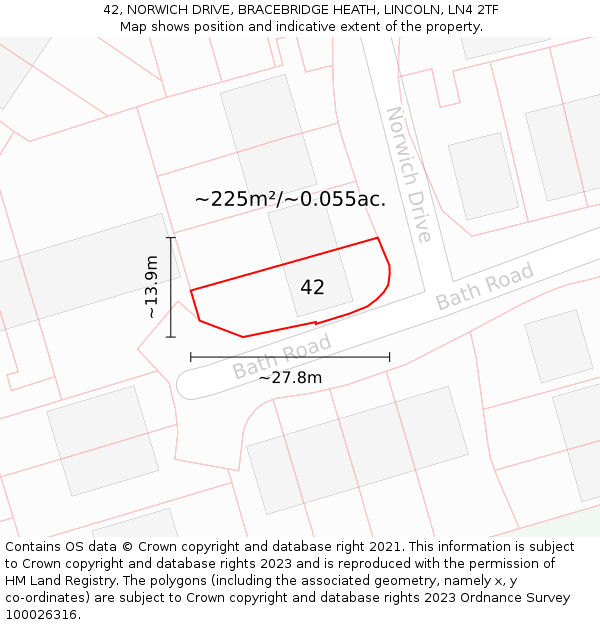 42, NORWICH DRIVE, BRACEBRIDGE HEATH, LINCOLN, LN4 2TF: Plot and title map