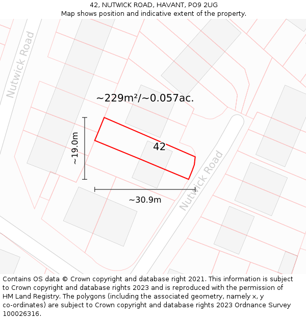 42, NUTWICK ROAD, HAVANT, PO9 2UG: Plot and title map