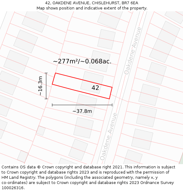 42, OAKDENE AVENUE, CHISLEHURST, BR7 6EA: Plot and title map