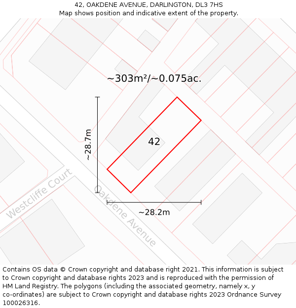 42, OAKDENE AVENUE, DARLINGTON, DL3 7HS: Plot and title map